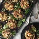 Quinoa Stuffed Mushrooms -a simple, delicious vegetarian meal & a real family favourite. It's gluten-free with variations for dairy-free