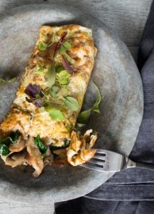 Garlic Mushroom omelette wrap- My Garlic Mushroom Omelette wrap is a delicious, nutrient dense 'anytime meal' that my whole family adores. It is a healing, immune boosting combination.
