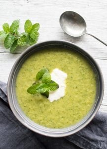Zucchini mint feta soup - This Zucchini, Mint, Feta Soup (in just ten minutes) couldn't be easier to make and is super tasty. Even zucchini hating kids will love this healthy soup.