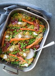 This Smashed Potato and Vegetable Bake is a simple one dish side that's perfect for a family meal or entertaining a crowd. Recipe gluten and grain-free and includes variations for dairy-free, vegan and vegetarian.