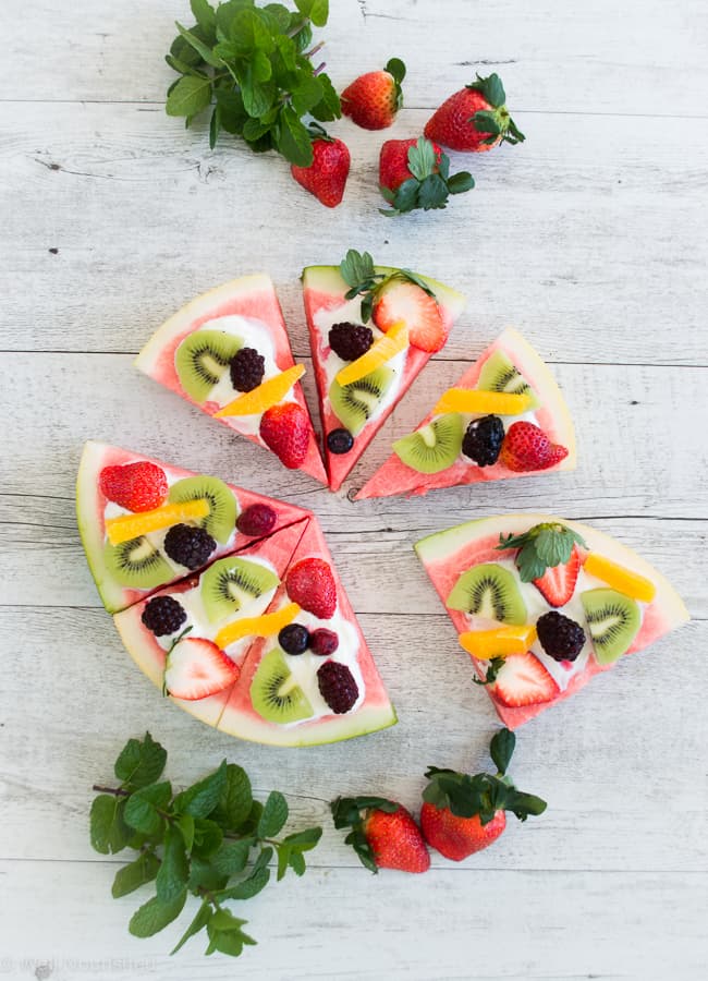 Party food does not get a whole lot easier or more versatile than this Watermelon Pizza! Healthy, simple and fun, kids can also decorate it themselves.