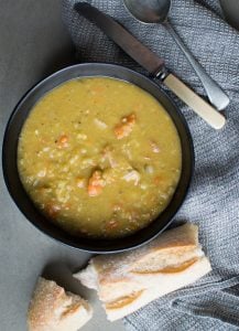 This budget friendly Healthy Pea and Ham Soup is a no-fuss, set and forget type meal that my whole family loves. It's like a warm hug in a bowl.