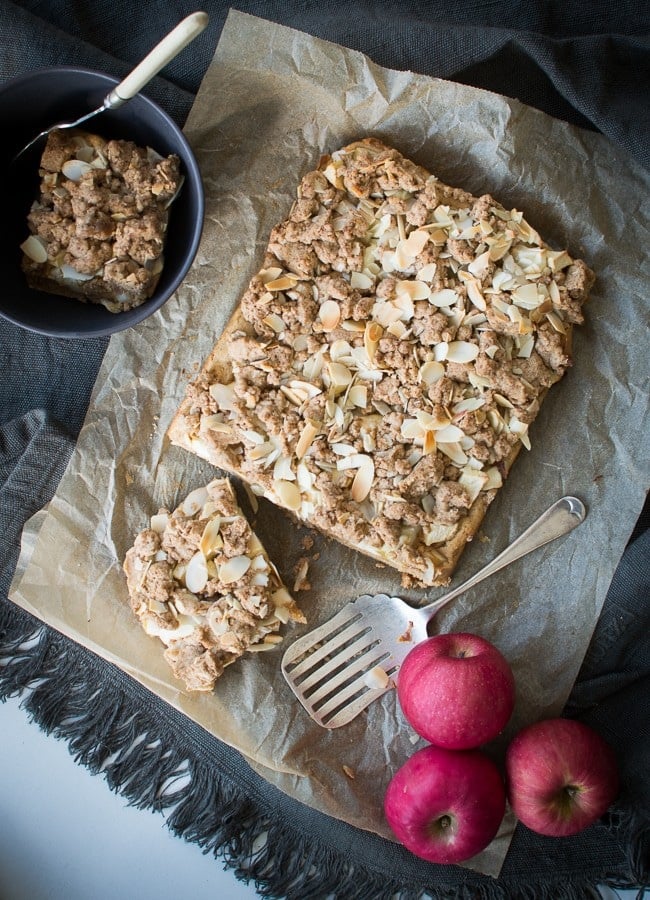 This healthy, wheat-free Apple Crumble Cake is easy to make and delicious with variations for gluten-free, nut-free, egg-free (vegan) and frutose friendly.