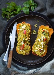 This spiced Quinoa Stuffed Butternut is a complete vegetarian meal that’s perfect to warm up with this Autumn.