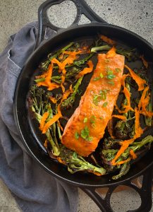 This Miso Fish Broccolini Carrot Crisps is such a delicious meal. The Beautiful maple glaze works amazing with salmon (or any fish).