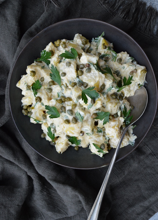 This Vegan Potato Salad is quick and easy and full of fresh flavours and a creamy cashew dressing! The perfect plan based side dish.