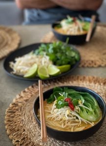 This Laksa is a quick and easy meal that can be made with any kind of protein and you can certainly add in any favourite veges too!