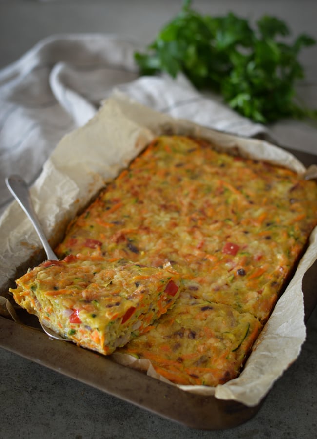 This delicious, veggie packed slice is a family favourite. Great fresh out of the oven and equally as good the next day or in the lunch box.