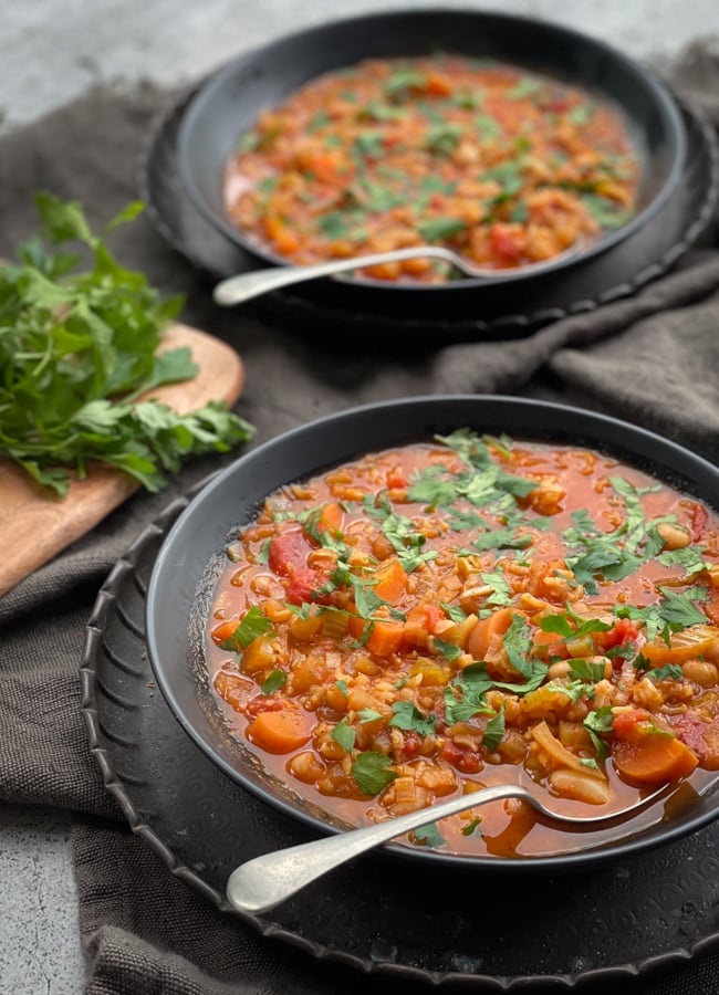 This robust Serbian White Bean Soup is a filling, plant-powered meal. Easy to make, gluten free and delicious!