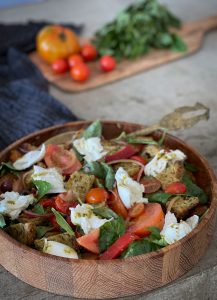 This Panzanella Salad is great to use up stale bread. Delicious and super quick and easy to put together with wonderful flavours.