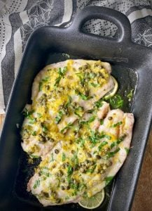 This Baked Lemon Butter Fish is a super simple tray bake, a nourishing prep to plate meal in under 30 mins.