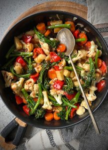 This versatile Sweet and Sour Vegetables is a great recipe to use up any vegetables at the end of the shopping week. It’s also easily adaptable to include your choice of protein – tofu, cashew nuts, chicken, pork or fish would all work well added to this recipe.