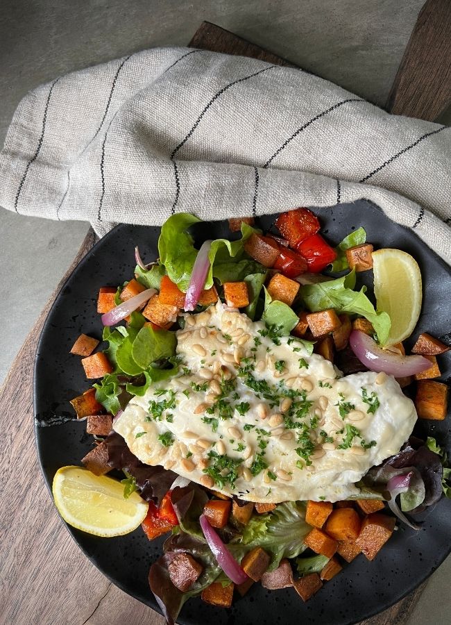 This tray bake Tahini Baked Fish is a quick, simple and tasty meal. It’s another recipe that has the thumbs up from my fish fussy child.