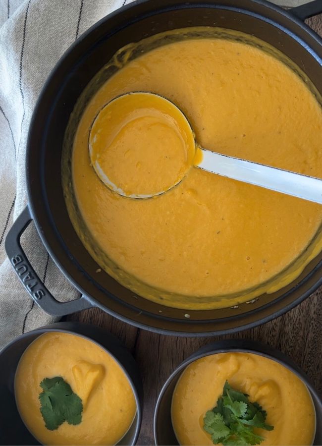 This smooth, creamy Pumpkin Ginger Coconut Soup is one of my favourite flavour combinations and go-to’s for a quick and easy to make soup.