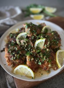 This Chicken Piccata (Chicken with lemon caper butter) is my take on the delicious classic, buttery, lemony chicken dish of my childhood.