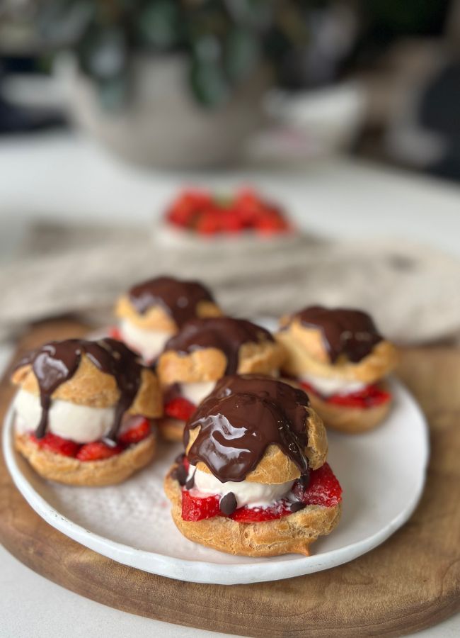 These Healthy Profiteroles (Chocolate Eclairs) are surprisingly easy to make. Serve with your favourite ice cream, or with yoghurt and fruit.