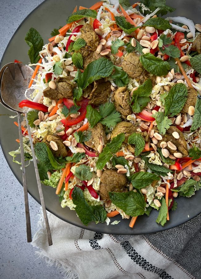 This delicious Vietnamese Pork Salad is based on a green papaya salad we made at a cooking school in Vietnam recently. I’ve adapted it so it only includes easy to find ingredients, but the flavour is still very authentic and the dish is super easy to make too.