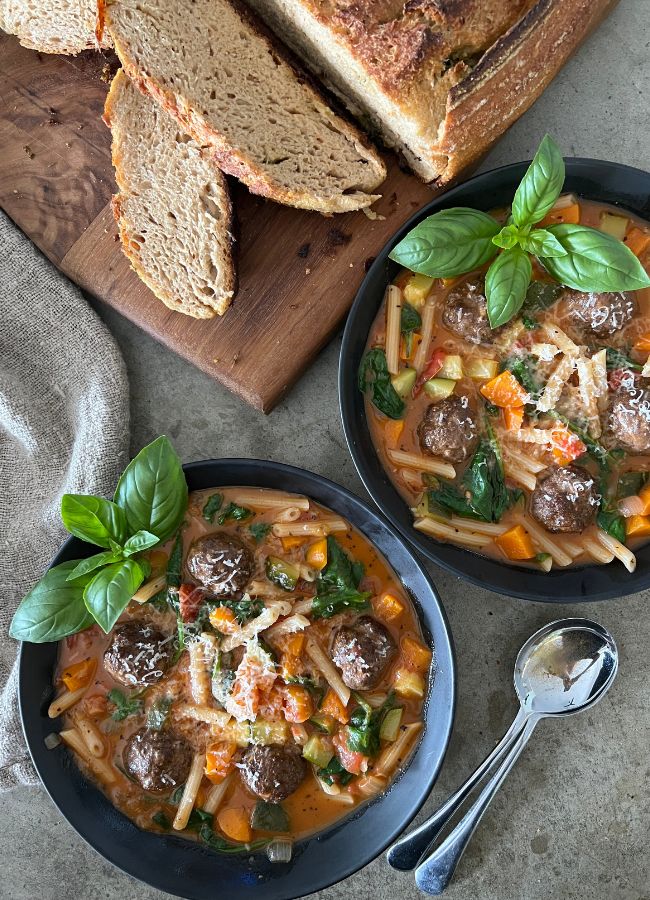 This Italian Meatball Soup is a hearty, main meal kinda soup. From the minute I came up with this recipe it was a winner in the Harding household. It's tasty, filling and super nourishing too.