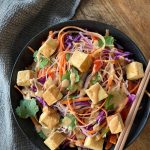 The Peanut Noodle Bowl is a versatile, quick and easy to make nourish bowl. Its a rainbow of goodness that pairs with many different proteins, so choose your own adventure.