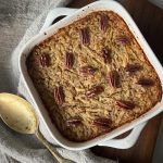 This apple pie baked oatmeal is a healthy breakfast that's easy to prep ahead, family-friendly, high in fibre, and simple to adapt to suit!