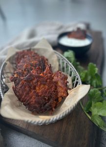 These crispy Carrot Pakoras are just so easy to make for a delicious snack or light meal. They are perfect for those intolerant to egg, gluten, nuts and dairy.