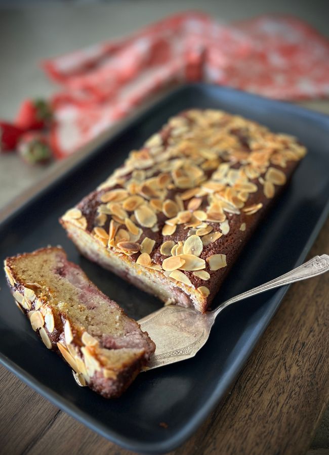This delicate and slightly jammy Strawberry Almond Loaf is a delicious flavour combination and makes for a moreish moist cake.