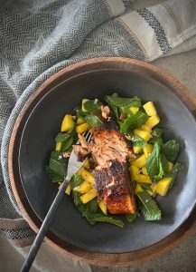 This quick and easy Spiced Salmon with Mango Salsa is such an amazing meal for so little effort. The combination of sweet mango with fresh mint and the zest of lime, over a lightly spiced salmon fillet is just incredible.