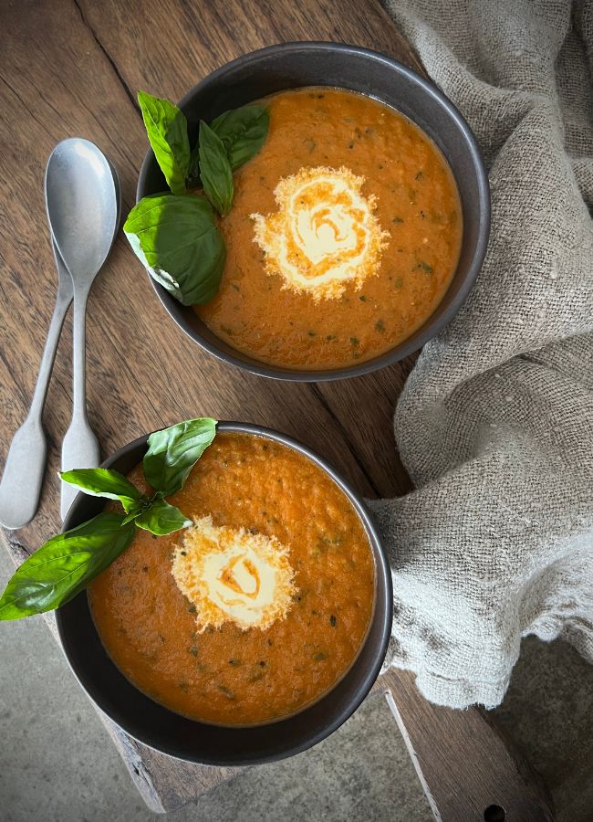 This Roast Tomato Soup is a really easy to make, delicious soup. Roasting the tomatoes brings out flavour. This is so great to make when you find beautiful, ripe tomatoes at a good price.