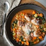 Pork sausage vegetable soup is a nutritionally balanced, protein, fibre-rich whole food meal perfect for easy, budget friendly family dinners
