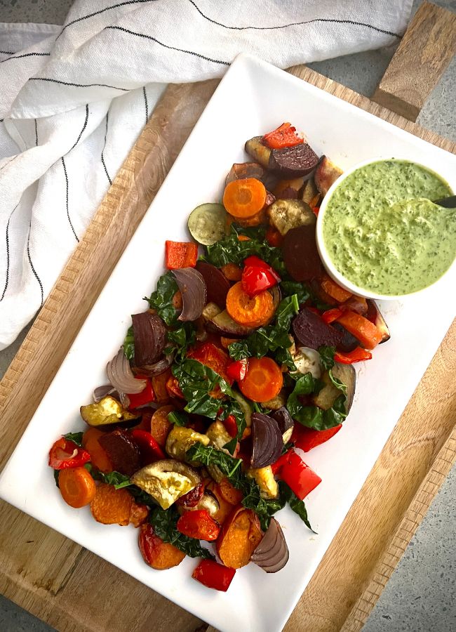 Craving something delicious and healthy? Our Roast Vegetable Salad with Green Dressing has got you covered!