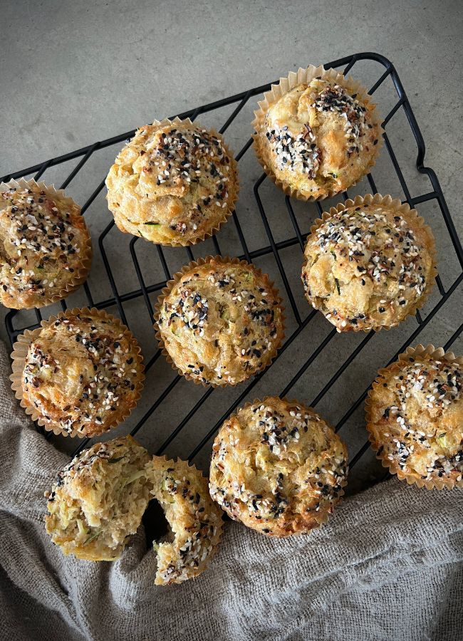 These Zucchini Cheese Sourdough Muffins is a terrific base to a healthy lunch- these have natural, multi-strain yeasts from the sourdough supporting a healthy digestive system, zucchini, wholemeal spelt flour, cheese and a few other basic ingredients to all come together to form a veggie-packed, cheesy muffin.