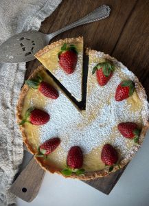 This Lime Tart is a personal favourite of mine- sharp, intense and fragrant creamy lime filling with a hint of sugar, in a crisp pastry shell. I use rice malt sugar to keep this fructose friendly and the sweetener quite neutral. I love a tart lime tart, so add extra sweetener (or use maple or honey) if you prefer a more sweet tart.
