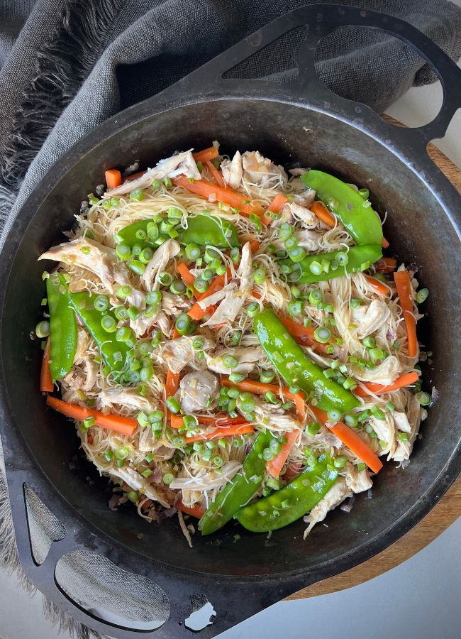 Filipino chicken rice noodles are a quick, easy to make, veggie-packed stir-fry, perfect for a healthy mid week meal.