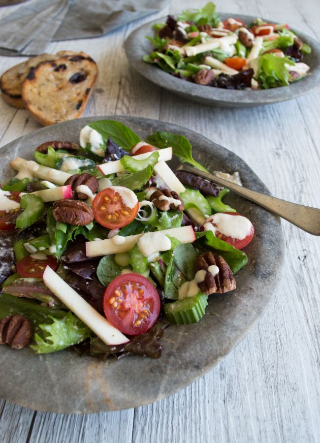 This Waldorf salad is crisp, creamy (but dairy-free). Made with apples, celery toasted pecans & a cashew dressing, it’s the perfect side dish