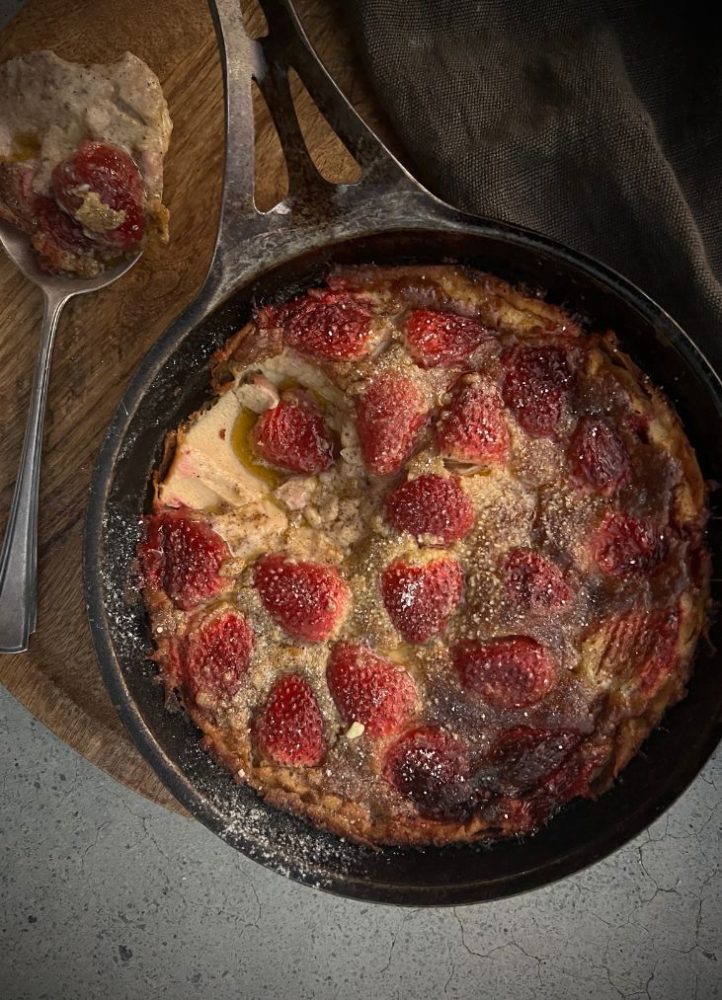 This delicious Strawberry Clafoutis is a simple, low sugar dessert made with basic wholefood ingredients. It can be dairy-free or gluten-free.