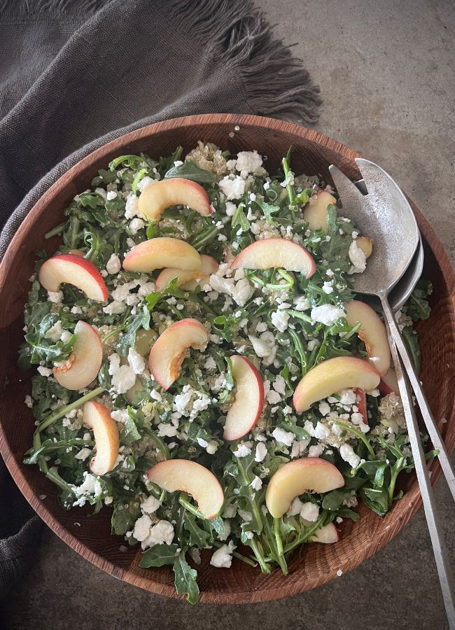 A fresh quinoa peach rocket salad -a light, nourishing summer salad perfect as a simple side or stand-alone meal.