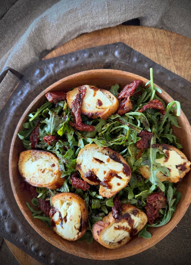 A simple French goat cheese salad that's light, elegant and perfect as a side to protein or quick, delicious meal.