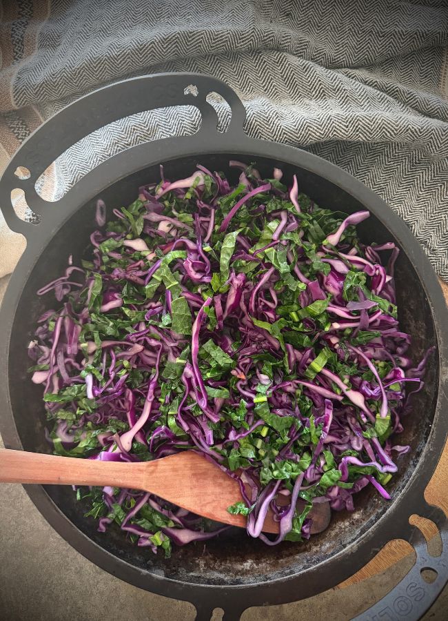 Sautéed apple cider cabbage with kale is a quick, fibre-rich whole food side dish perfect with any protein and ready in minutes.