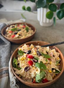 Easy tuna pasta salad with lemon, olives & herbs. A protein-rich, family-friendly whole food meal perfect for lunch, meal prep or easy dinners
