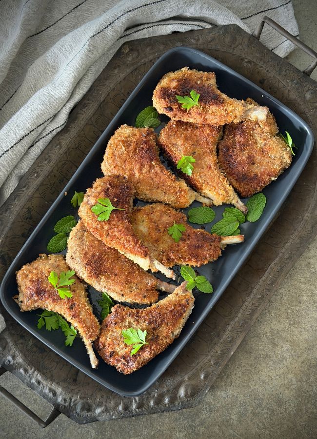 These golden crumbed lamb cutlets made with your choice of breadcrumbs and flour are a simple homemade classic that's crisp, juicy.
